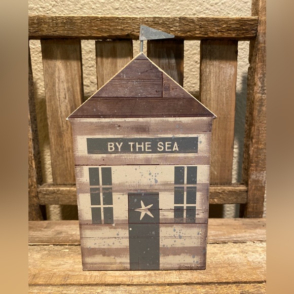 By The Sea Wood Sign, Beach House Decor For Tier Trays, Beach Tabletop Sign - Picture 1 of 11